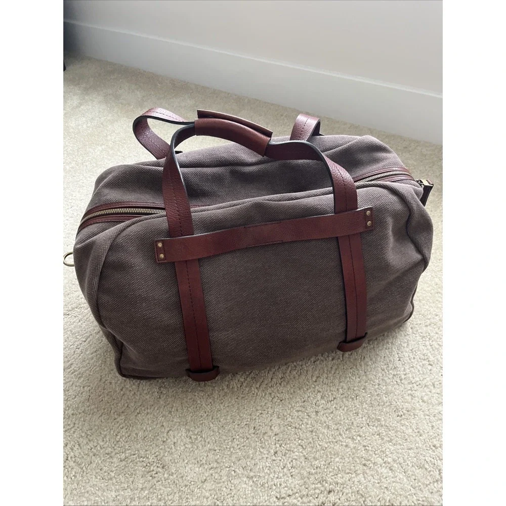 Bosca Mens Canvas Washed Leather Duffle Bag Brown Travel Weekend Bag with Strap